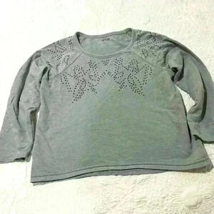 Apt 9 women's size PL sweatshirt top gray color‎ long sleeve scoop neck studded